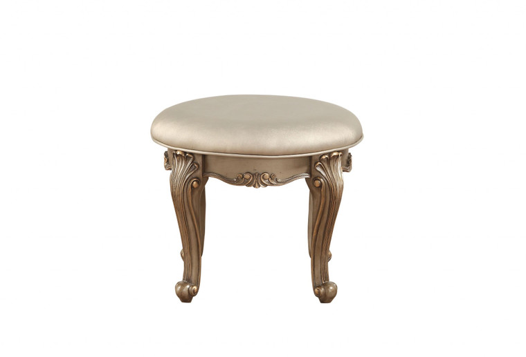 Homeroots 19" X 19" X 18" Champagne Pu Antique Gold Wood Upholstered (Seat) Vanity Stool 347065