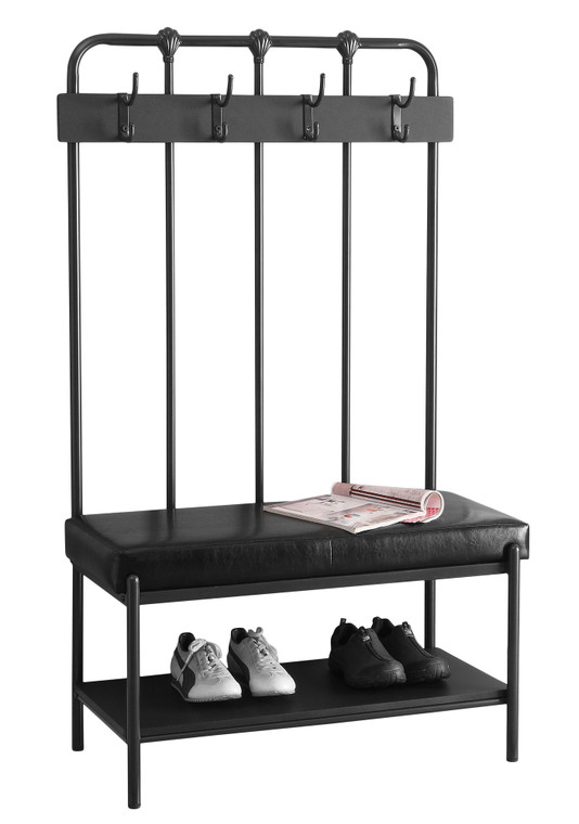 Homeroots 17.75" X 37.75" X 60.5" Charcoal, Metal, Foam, Leather-Look - Hall Entry Bench 333274