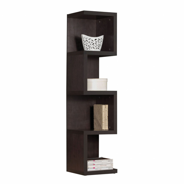 Homeroots 14" X 14" X 59" Espresso Wood Veneer (Pu Paper) Bookcase - Large S Shelf 347505