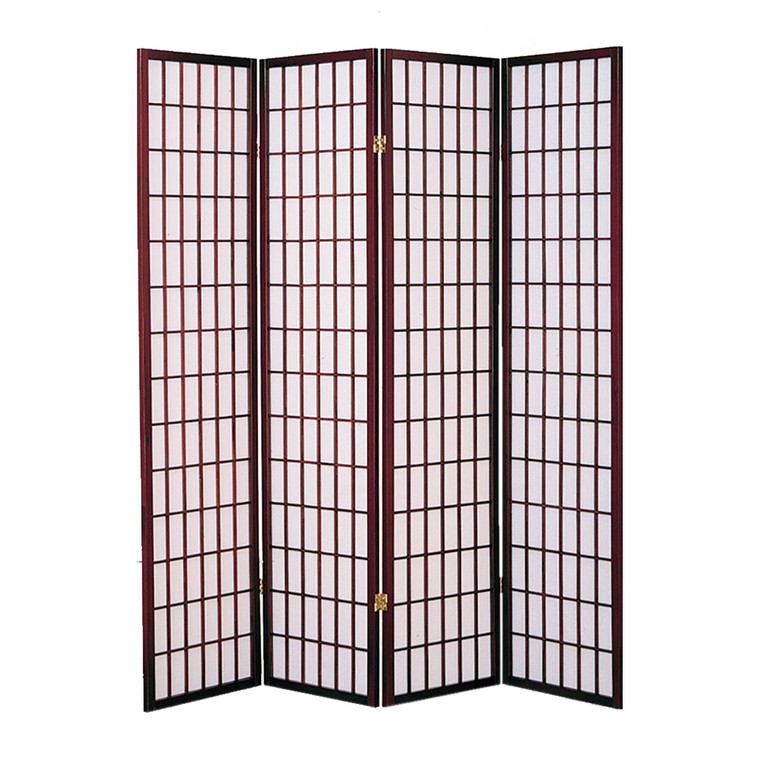 Homeroots 68" X 1" X 70" Cherry Brown, Shoji And Wood - 4 Panel Screen 342791