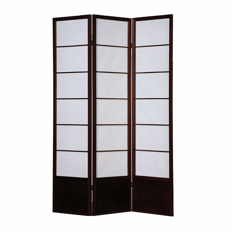 Homeroots 51" X 1" X 70" Brown, Shoji And Wood - 3 Panel Screen 342786