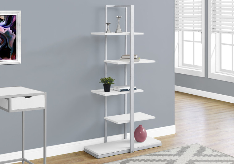 Homeroots 13" X 32" X 60" White, Silver, Mdf, Metal - Bookshelf 333429