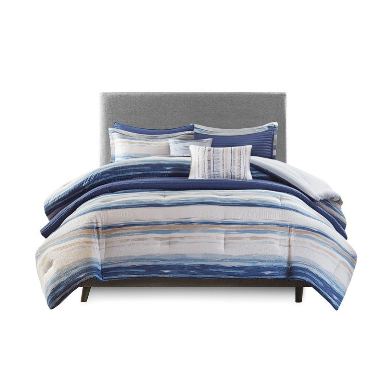 Madison Park Marina 8 Piece Printed Seersucker Comforter And Coverlet Set Collection - King/Cal King MP10-6156