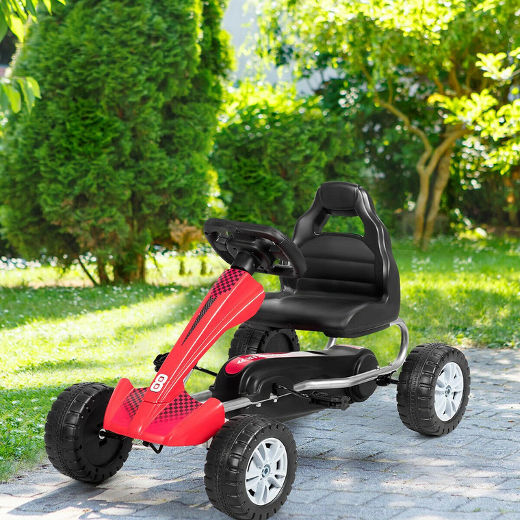 Kids Powered 4 Wheel Adjustable Seat Pedal Go Kart-Red TY327038RE