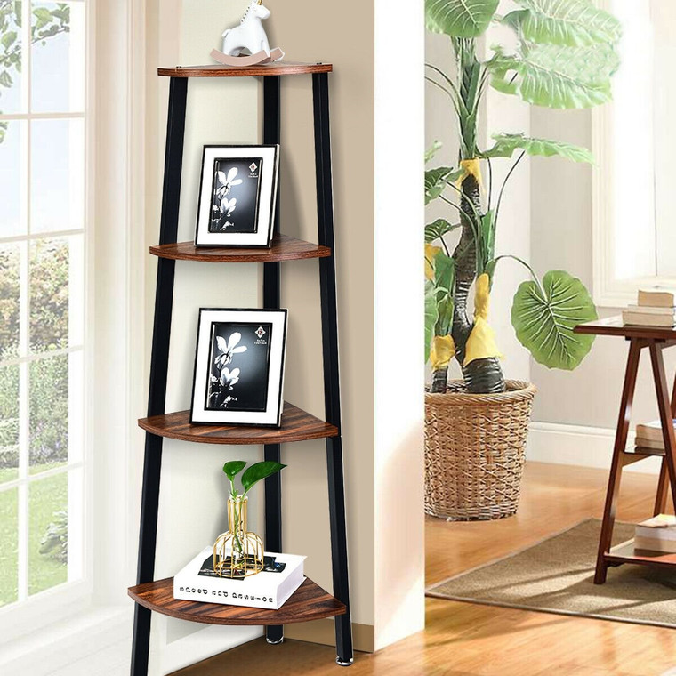 4-Tier Corner Shelf Metal Storage Rack Domestic Bookcase-Black HW61499BK