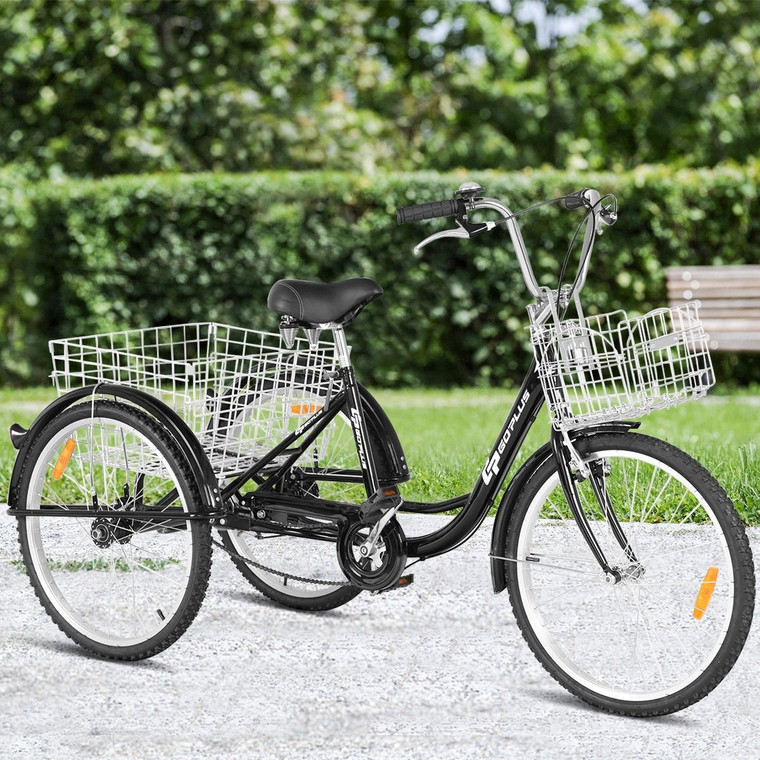24" Single Speed 3-Wheel Bicycle Adult Tricycle Seat-Black SP36330BK