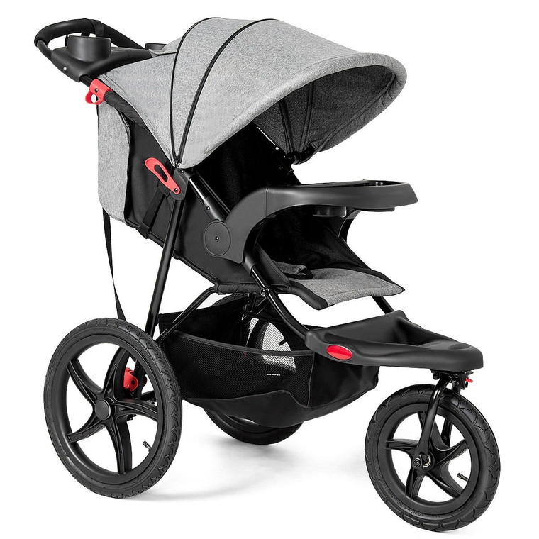 Foldable Lightweight All-Terrain Baby Stroller With Holder-Gray BB4677GR