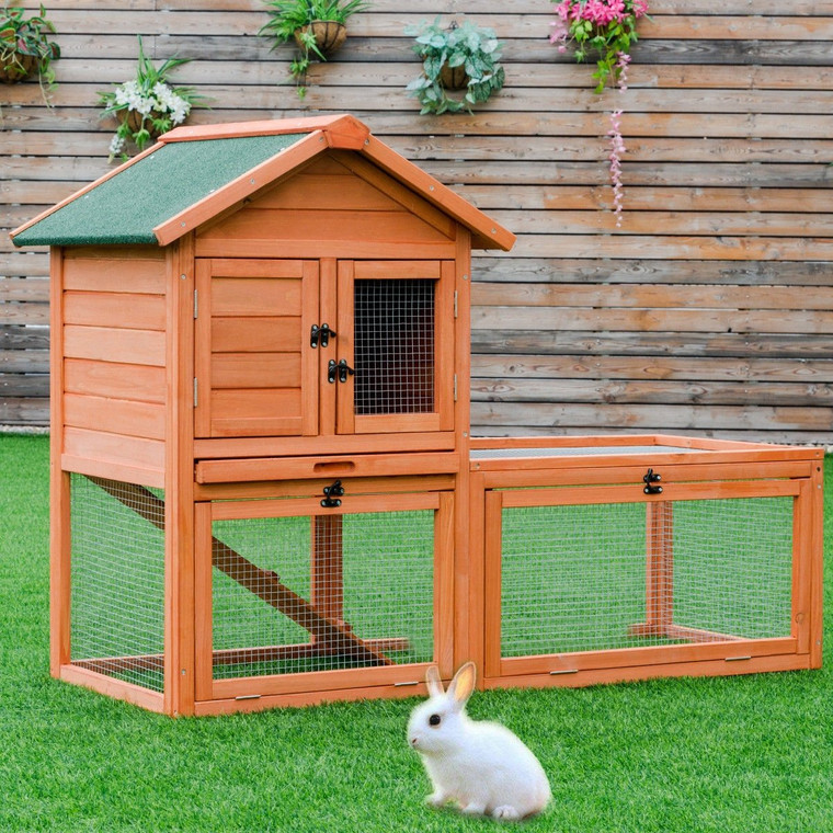 Outdoor Wooden Rabbit Bunny Chicken Coops Cages With Tray PS6836