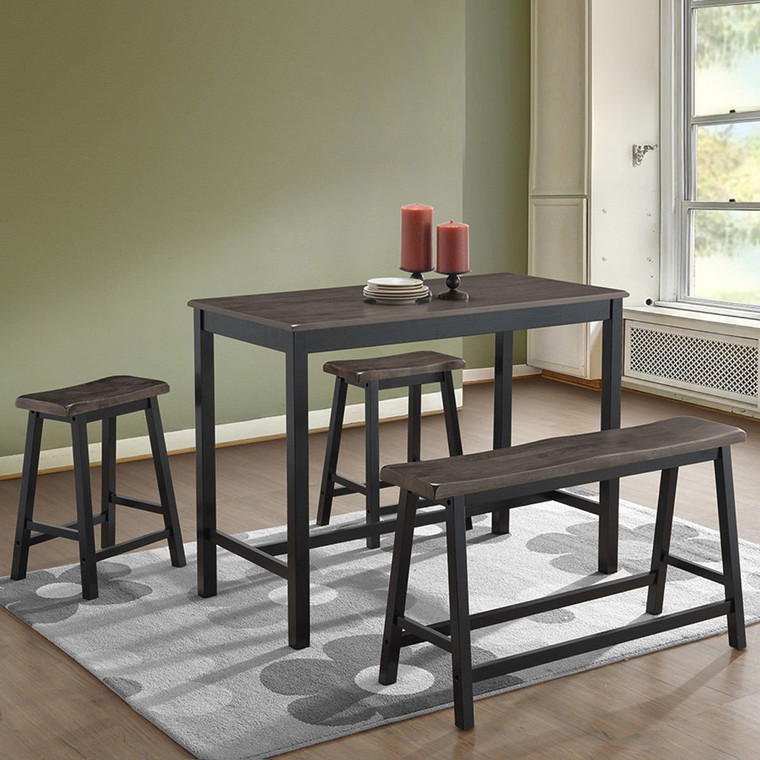 4 Pcs Solid Wood Counter Height Dining Table Set-Gray HW58977GR