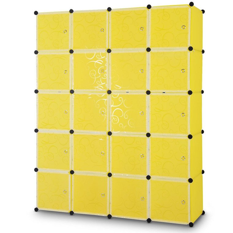 Diy Cube Portable Closet Wardrobe Storage Cabinet With Doors-Yellow HW59322