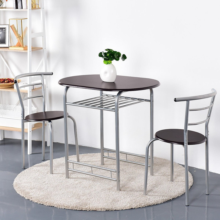 3 Pcs Home Bistro Table And 2 Chairs Dining Set-Coffee HW58896CF