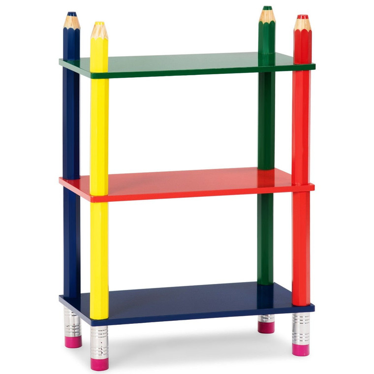 3 Tiers Kids Bookshelf Crayon Themed Shelves Storage Bookcase HW58652