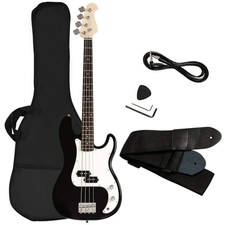 Electric Bass Pick Amp Cord Guitar With Bag Strap-Black GF33898BK