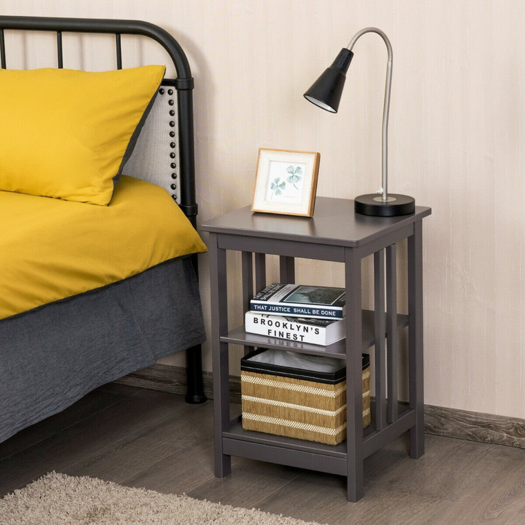 3-Tier Nightstand Side Table With Baffles And Corners-Coffee HW61505CF