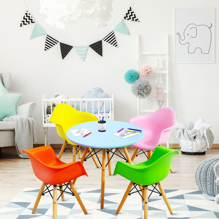 5 Piece Kids Mid-Century Colorful Table Chair Set HW61365-4C
