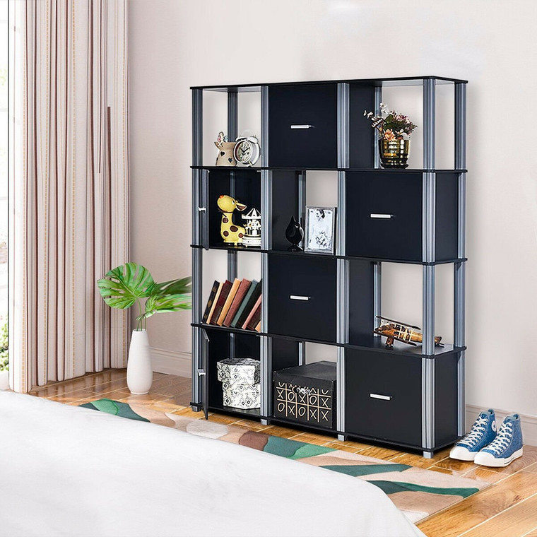 4-Tier Storage Shelf Display Bookcase With 6 Doors-Black HW60175BK