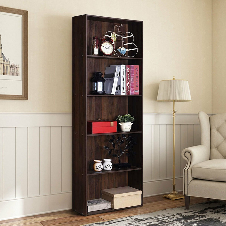 5-Shelf Storage Bookcase Modern Multi-Functional Display Cabinet Furniture-Walnut HW60186CF