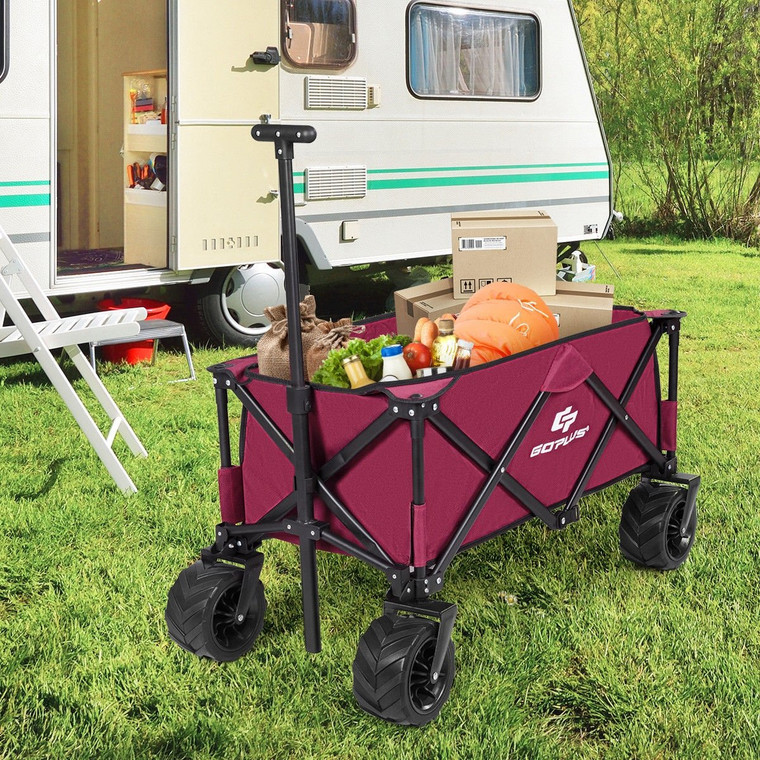 Collapsible Outdoor Utility Garden Trolley Folding Wagon-Wine TY576038RE