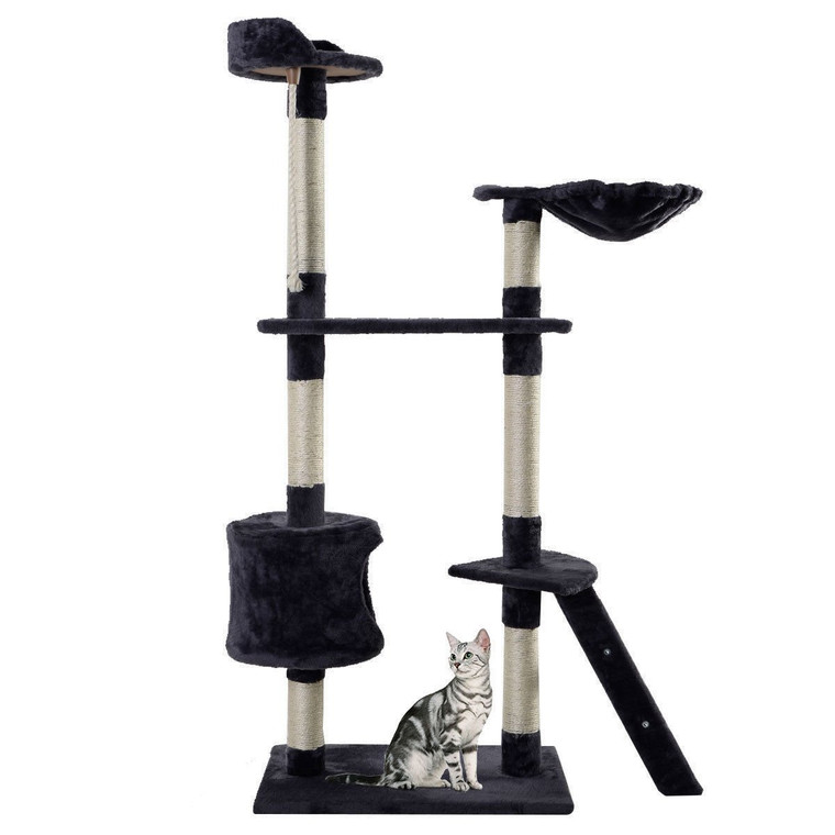60" Tower Condo Scratcher Kitten Pet Hammock Cat Tree-Gray PS5792GR