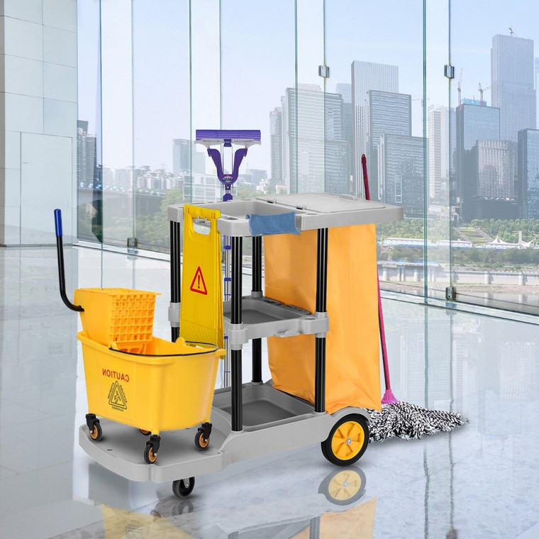 Commercial Janitorial Cleaning Cart 3 Shelf Housekeeping Ultility Cart HW60363