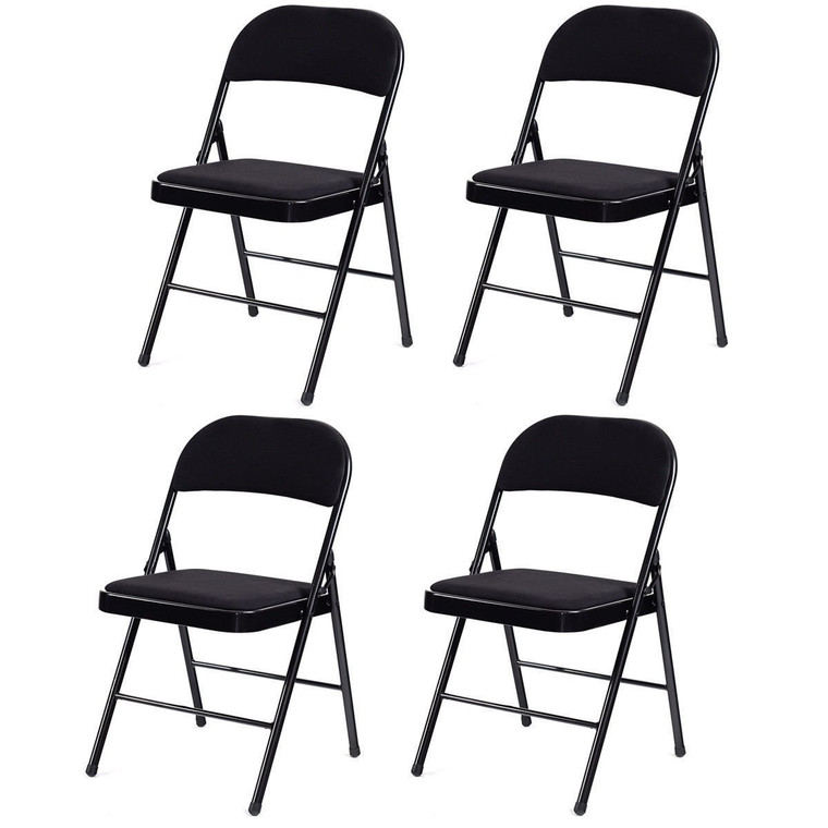 Set Of 4 Fabric Upholstered Padded Seat Metal Frame Folding Chairs HW58552