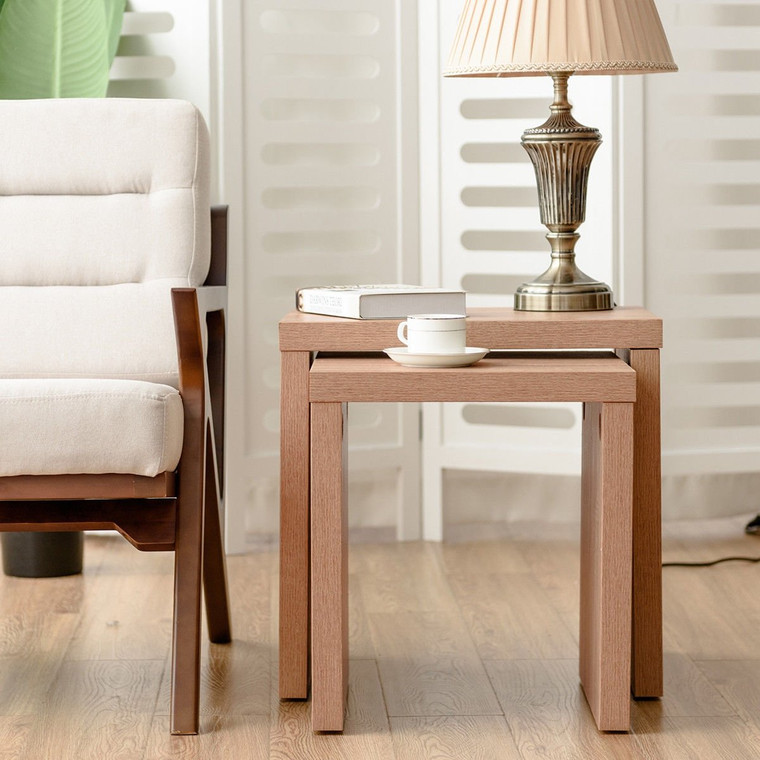 Set Of 2 Nesting Wooden Coffee End Table Side Table HW58203