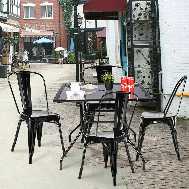 Set Of 4 Tolix Style Dining Chair Stackable Bistro Chair-Black HW58726BK