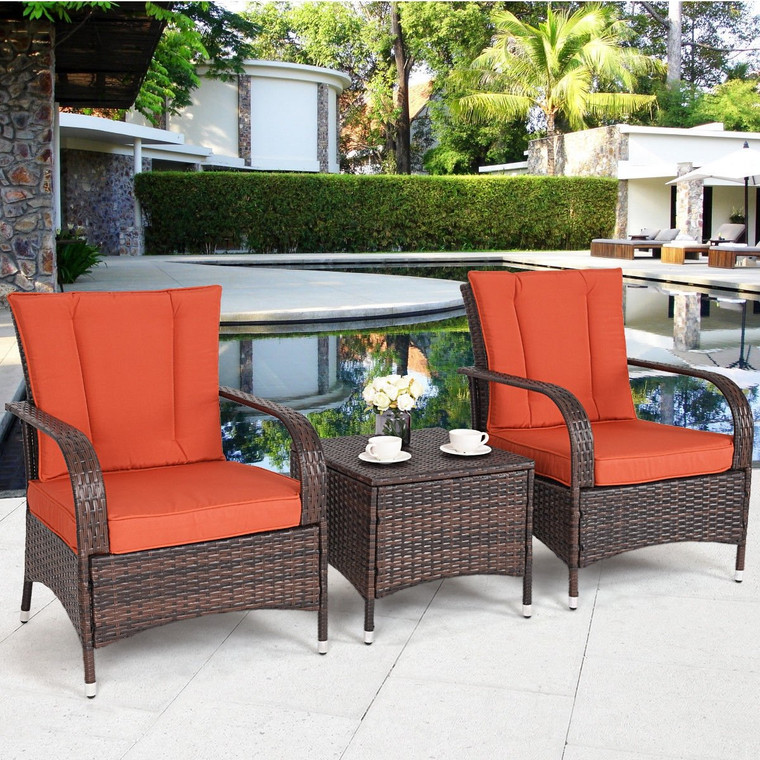 3Pcs Outdoor Patio Rattan Wicker Furniture Set-Orange HW58621OR