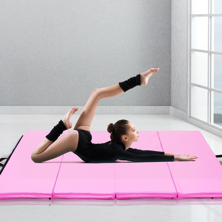 4' X 6' X 2" Pu Thick Folding Panel Exercise Gymnastics Mat-Pink SP36188FS
