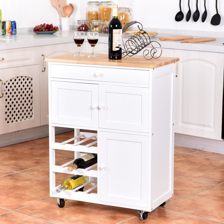 Modern Rolling Storage Kitchen Cart With Drawer-White HW56608WH