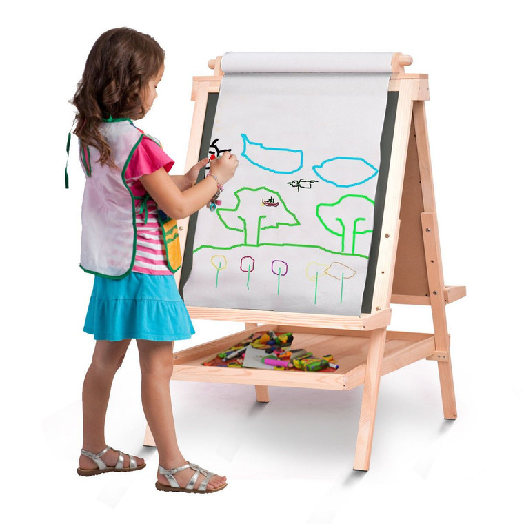 All In One Kid'S Double Side Wooden Art Easel With Paper Roll TY570693