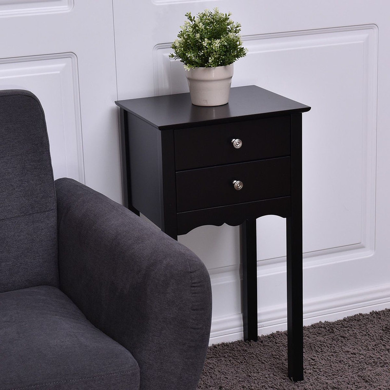 Side Table End Accent Table W/ 2 Drawers-Black HW56184BK