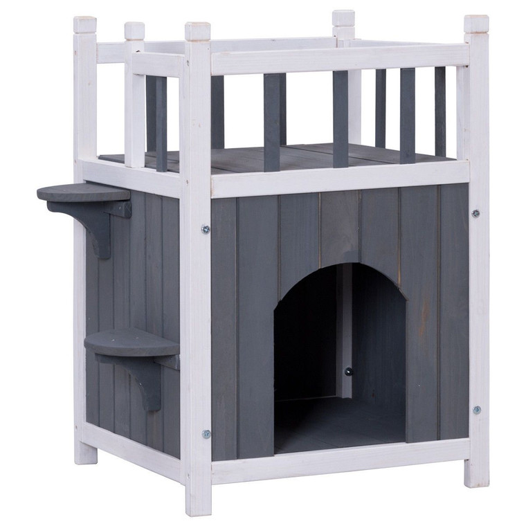 Wooden Cat Pet Home With Balcony PS7027