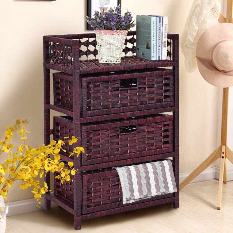 3 Drawers Wicker Baskets Storage Chest Rack-Coffee HW56446CF