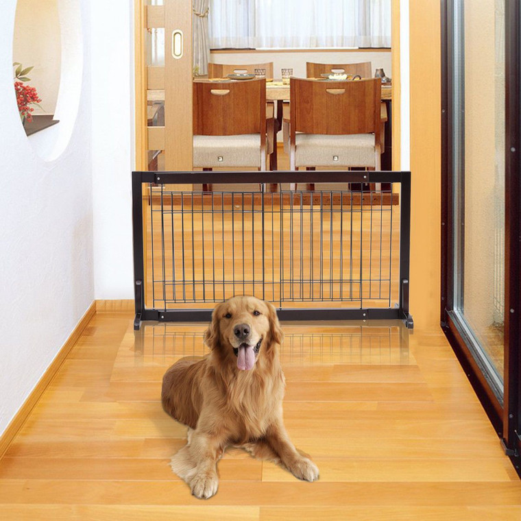 Adjustable Solid Wood Free Stand Dog Gate Pet Fence PS6843