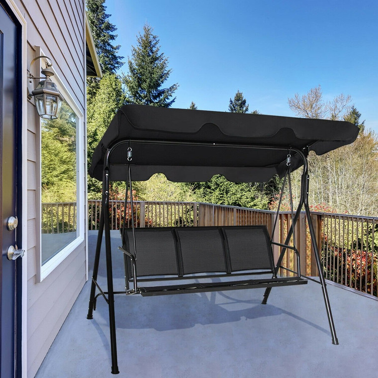 Outdoor Patio Swing Canopy 3 Person Canopy Swing Chair-Black OP3192BK