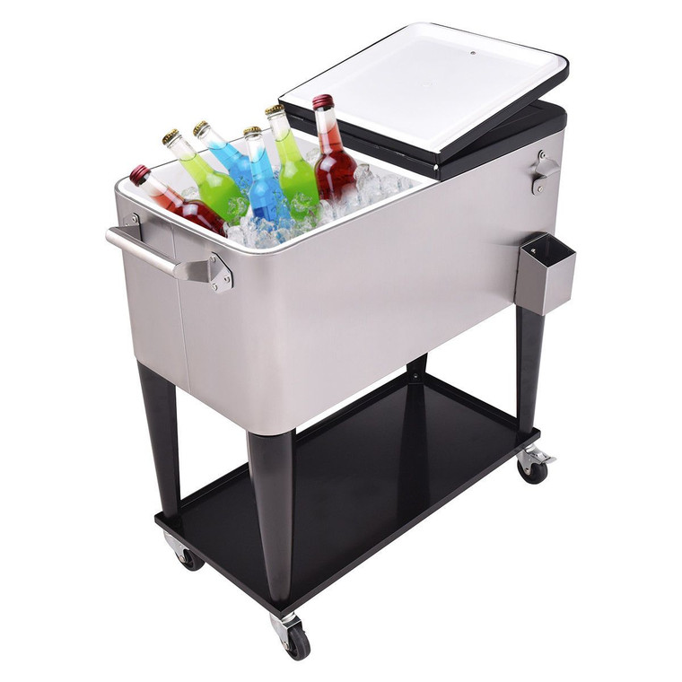 80 Quart Patio Rolling Stainless Steel Ice Beverage Cooler OP3305