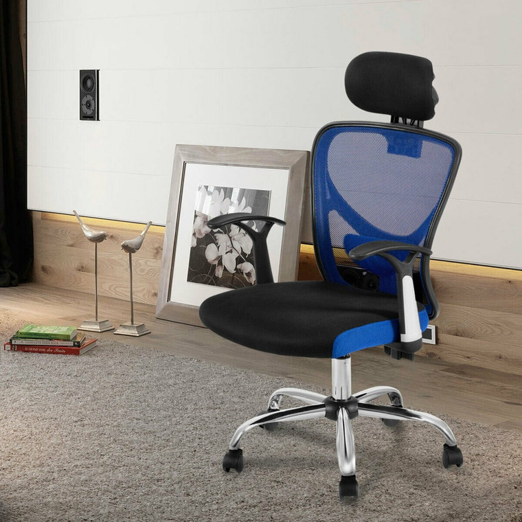 Ergonomic Mesh High Back Office Chair With Headrest-Blue HW56004NY