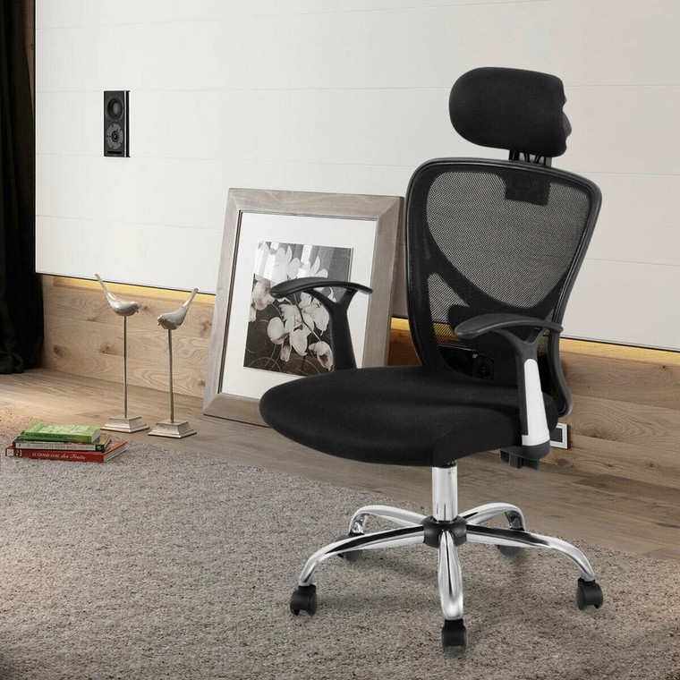 Ergonomic Mesh High Back Office Chair With Headrest-Black HW56004BK