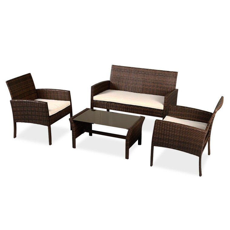 4 Pcs Patio Garden Furniture Wicker Rattan Sofa Set HW54519