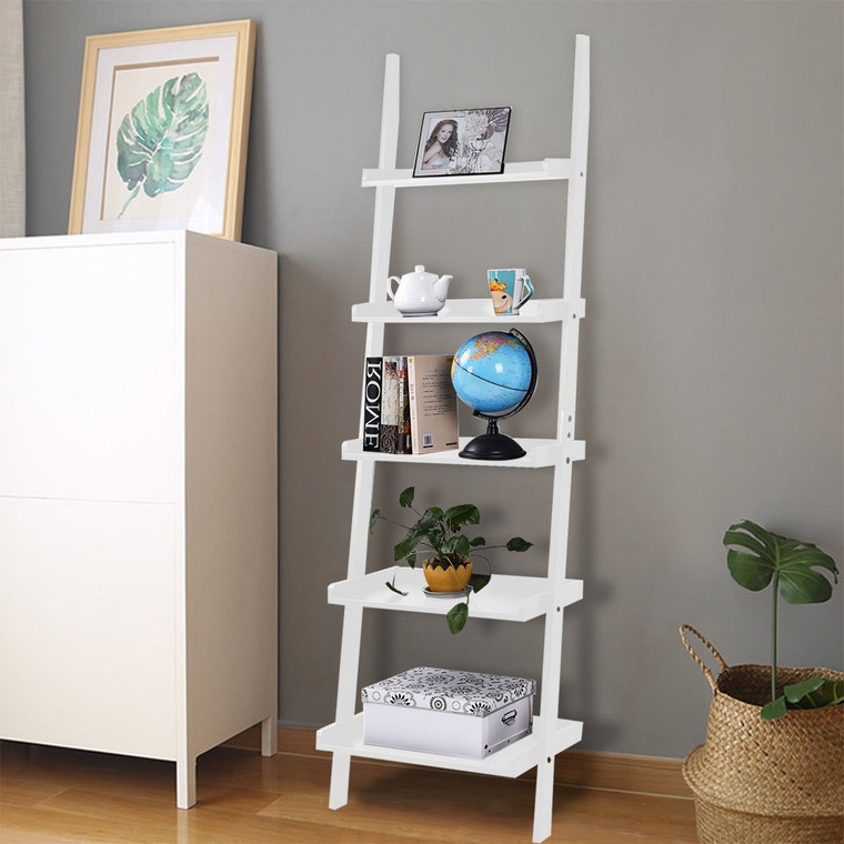 5-Tier Leaning Wall Display Bookcase-White HW51811WH