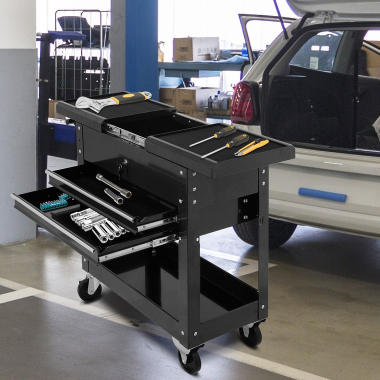 Rolling Mechanics Tool Cart Slide Top Utility Storage Cabinet Organizer 2 Drawer TL32539