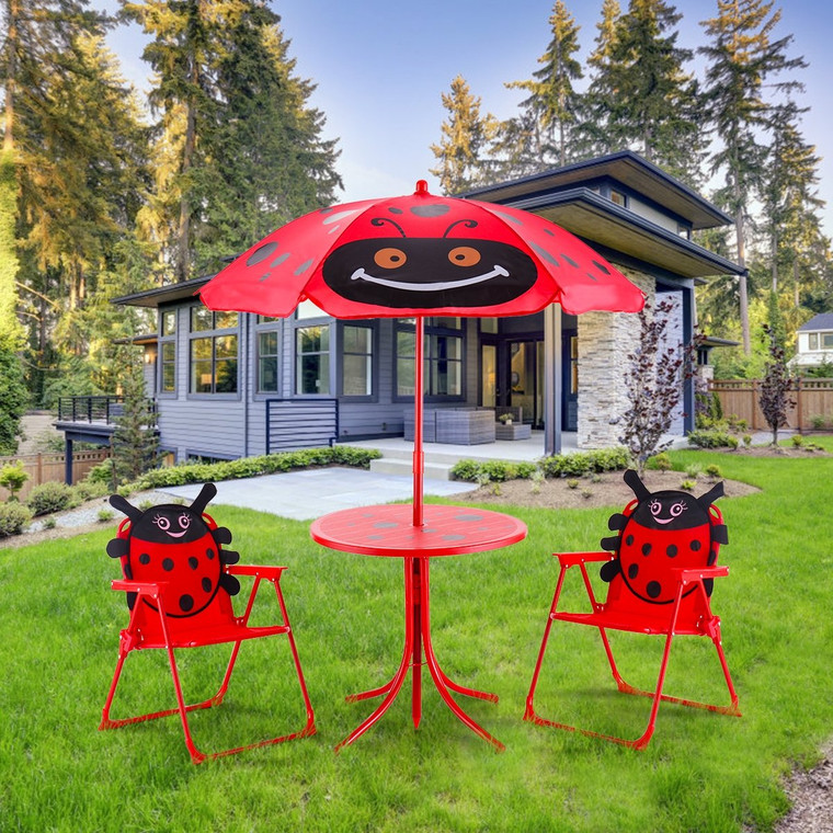 Kids Patio Folding Table And Chairs Set Beetle With Umbrella OP3035