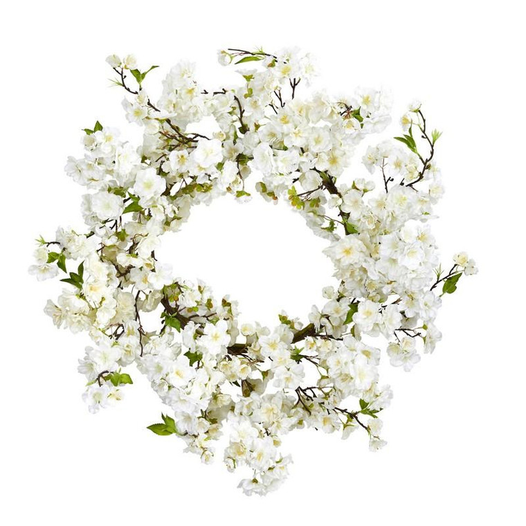 24" Cherry Blossom Wreath 4218 By Nearly Natural