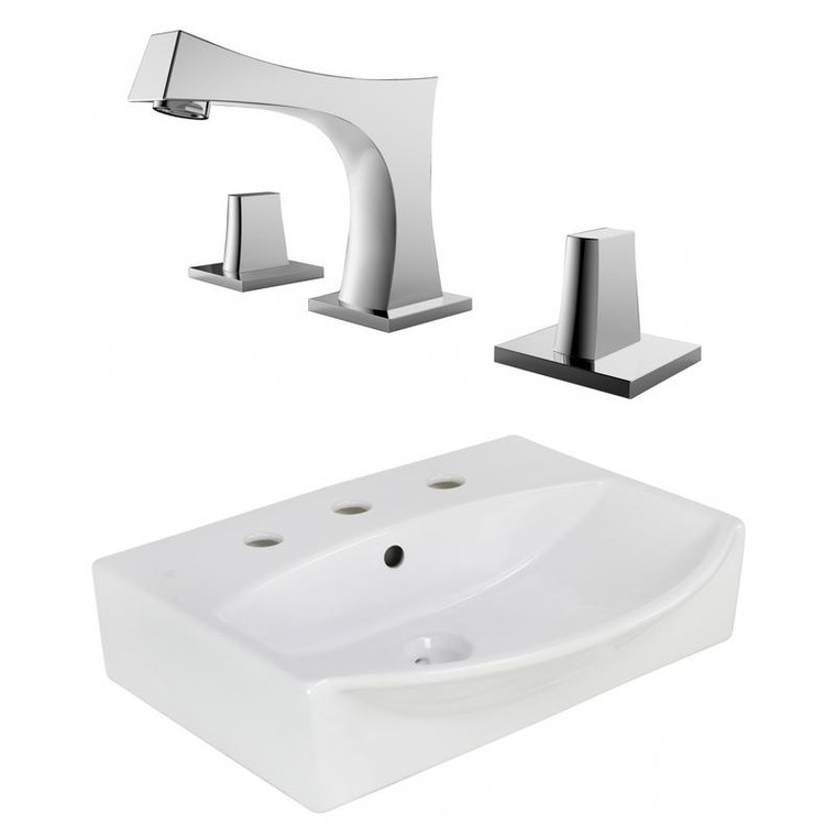 19.5" W Above Counter White Vessel Set For 3H8" Center Faucet