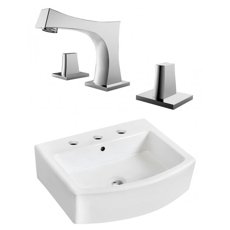 22.25" W Above Counter White Vessel Set For 3H8" Center Faucet