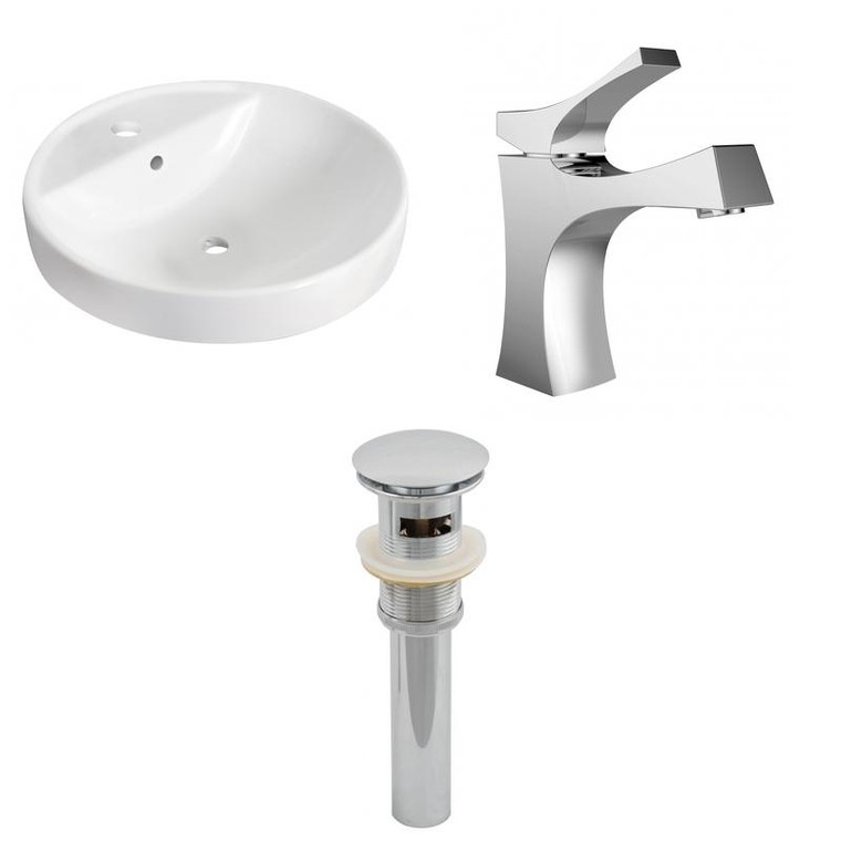 18.25" W Drop In White Vessel Set For 1 Hole Center Faucet