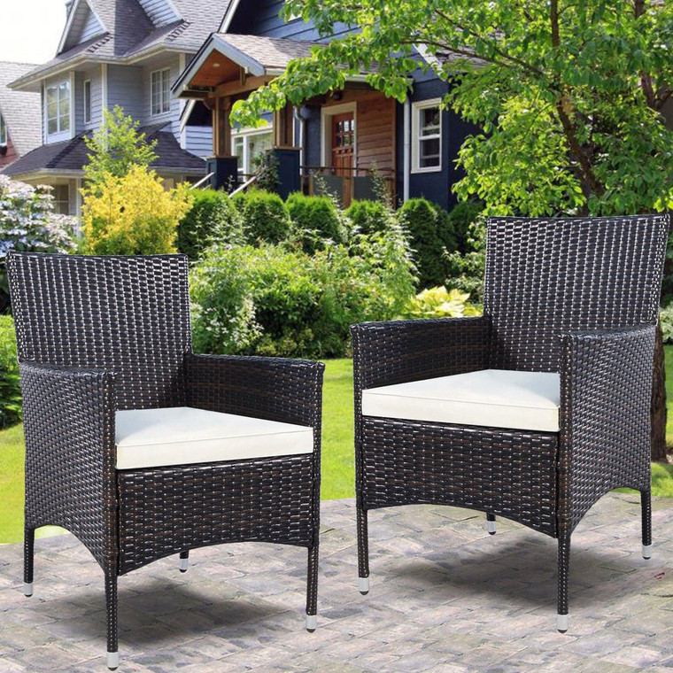 Set Of 2 Rattan Patio Cushioned Chairs HW51577