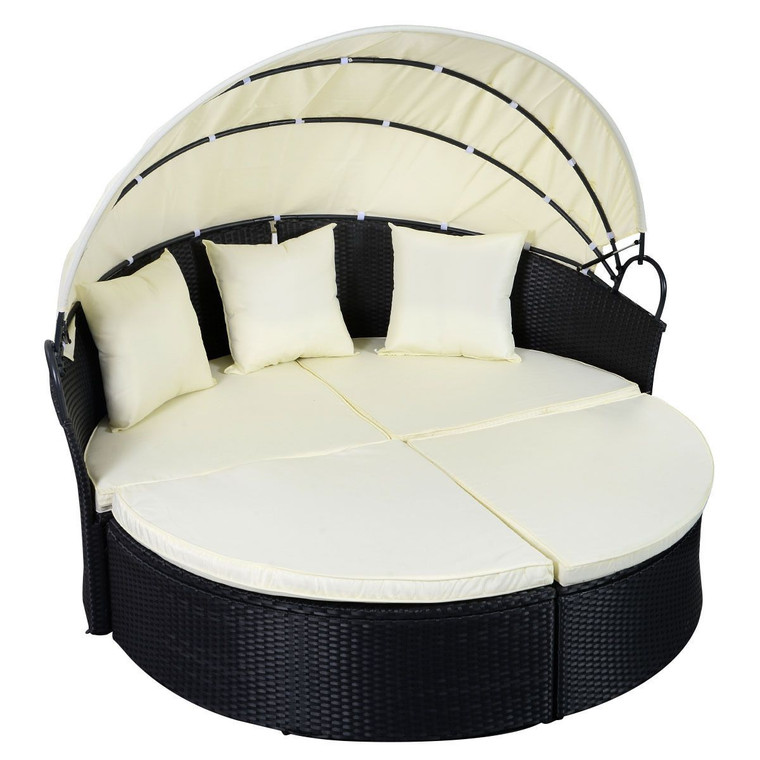 Outdoor Patio Rattan Round Retractable Canopy Daybed HW51820+