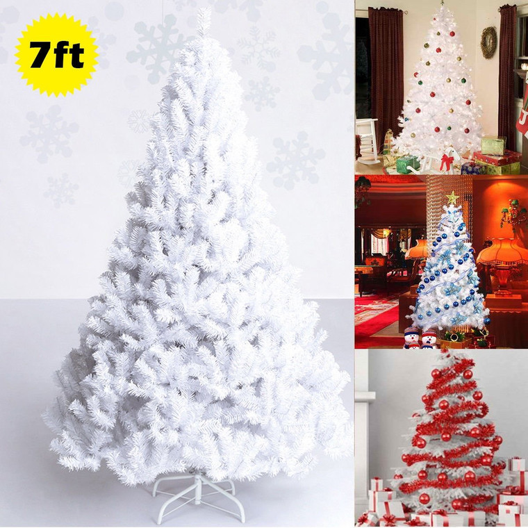 7 Ft White Artificial Pvc Christmas Tree W/ Stand CM19735